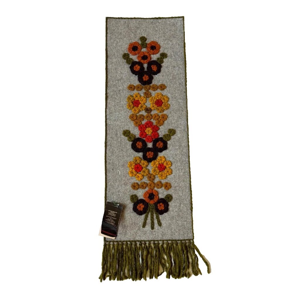 Makowianka Vintage Wool Floral Runner Fringel Felted Artsy NEW Decor Hanging